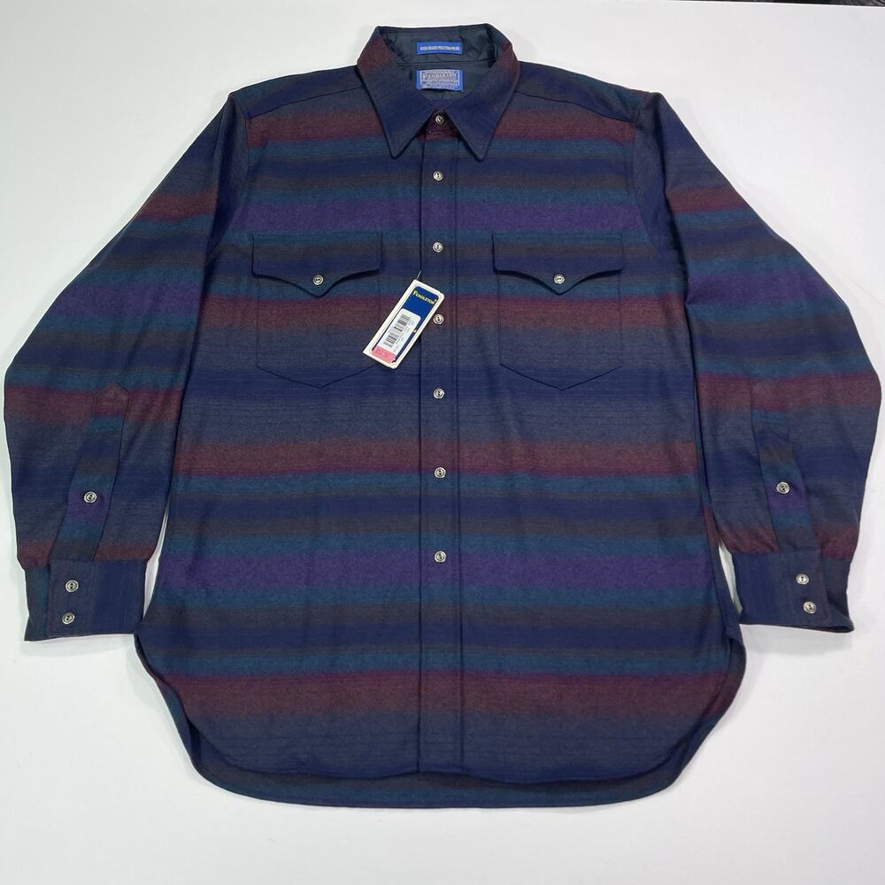 VTG Pendleton High Grade Western Wear Pearl Snap Wool Plaid Shirt L Flannel New